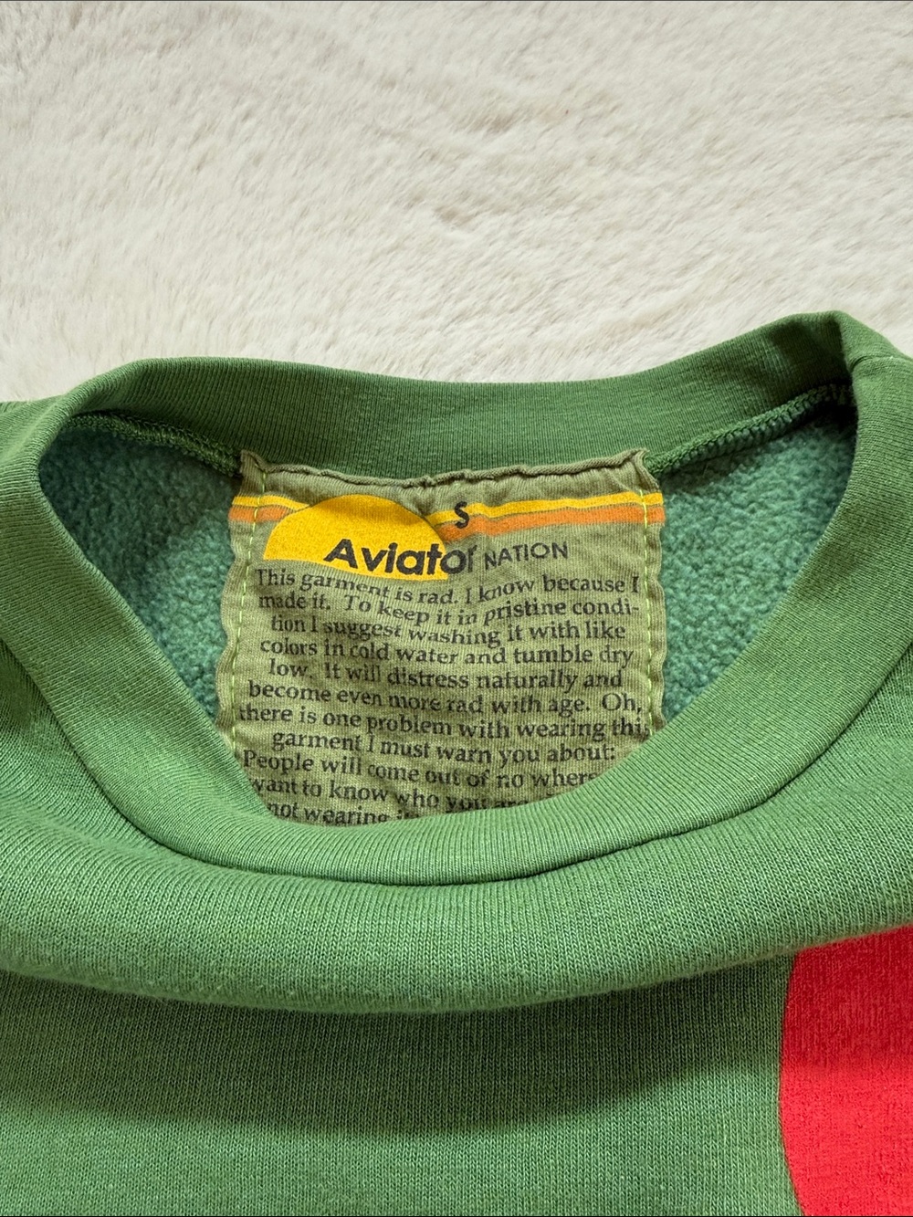 Aviator Nation Green Sweatshirt with Red Heart and Yellow Accent - Picture 2 of 6